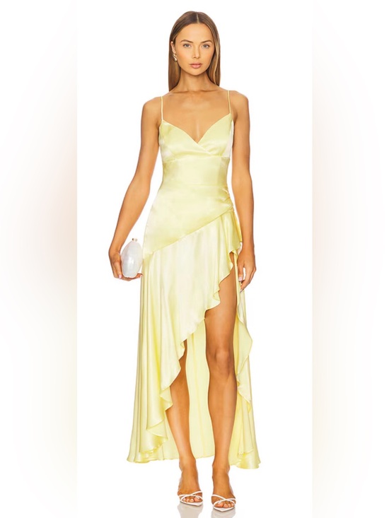 Bardot Dresses & Skirts - Bardot Pale Yellow Satin High-Low Ruffle Slip Dress